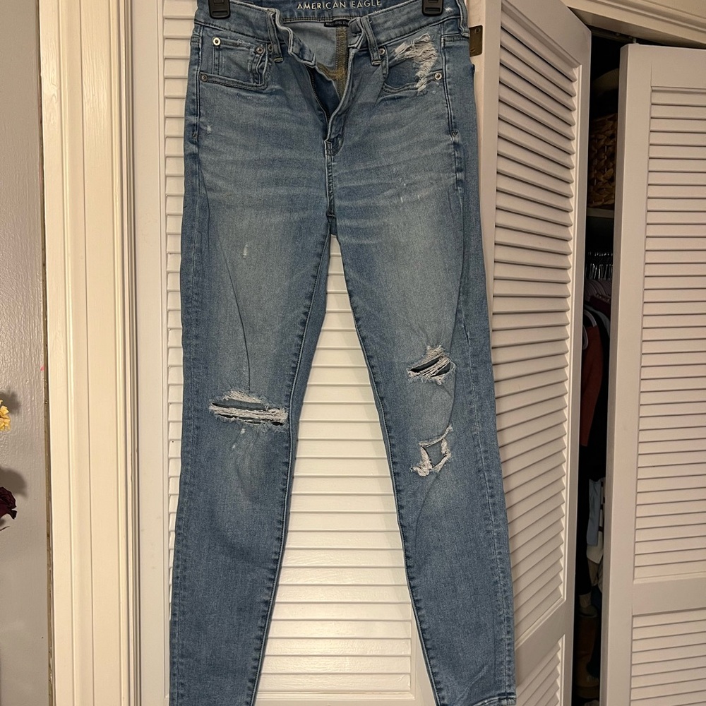 American Eagle Outfitters Blue Skinny Distressed Jeans
